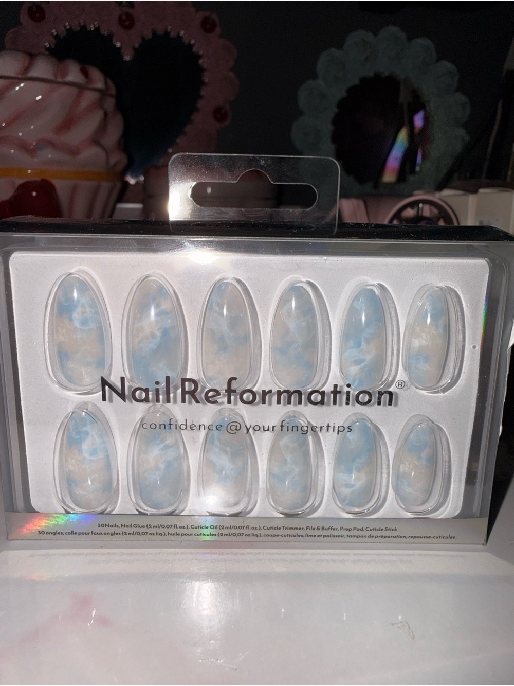Nail Reformation Blue Marble Press-On Nails in Medium Almond